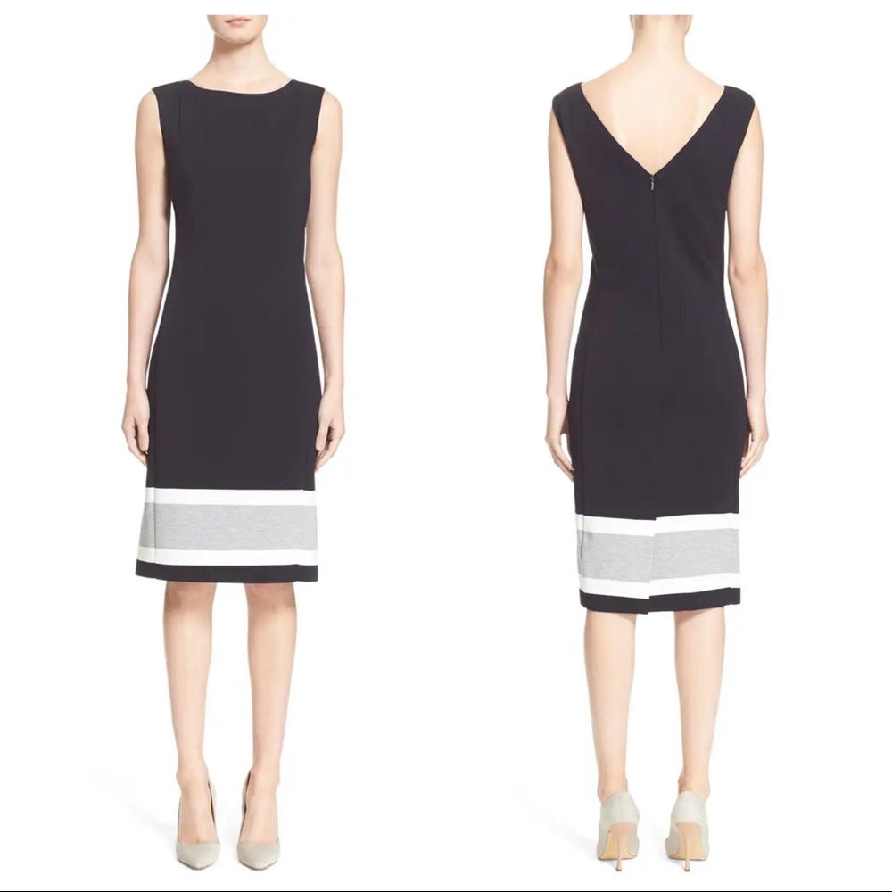 Max Mara Genero Stripe Sheath Dress Navy 44 US 8